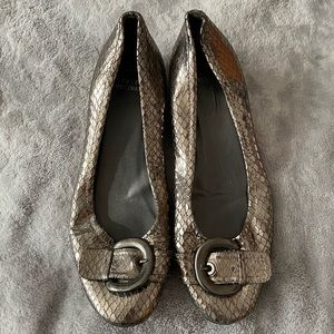 Alligator print metallic ballet flats
